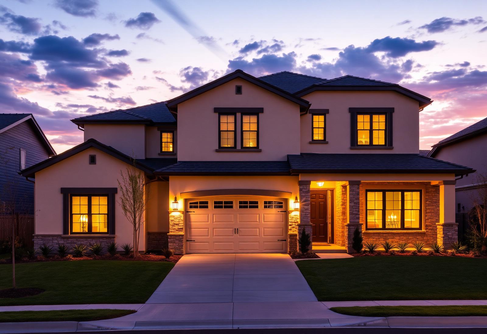 Model home at dusk